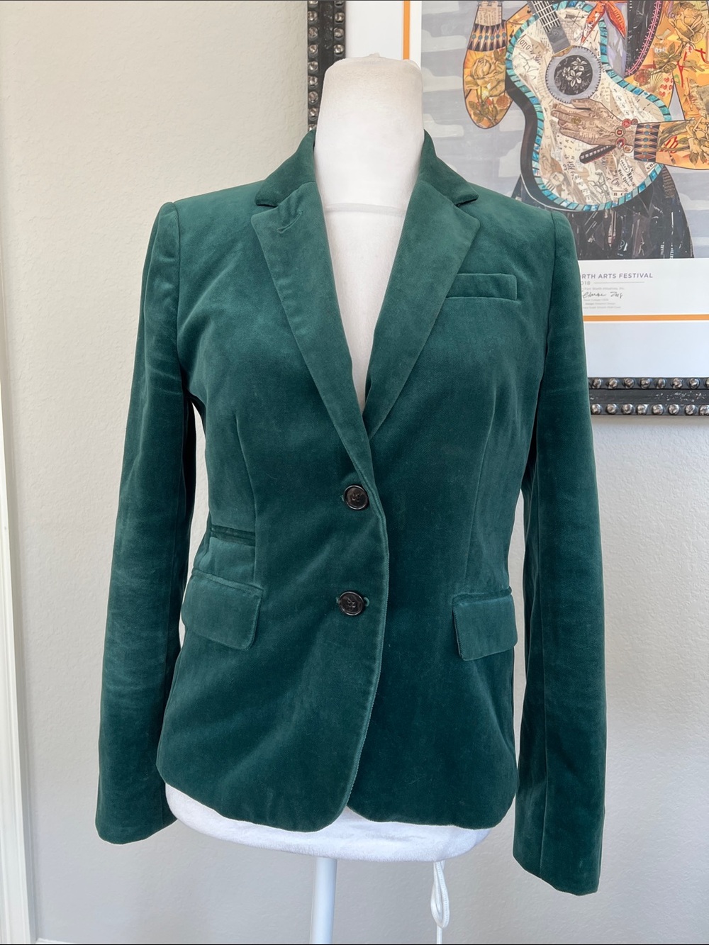 J. Crew Green Velvet Schoolboy Blazer 4 - Picture 2 of 5